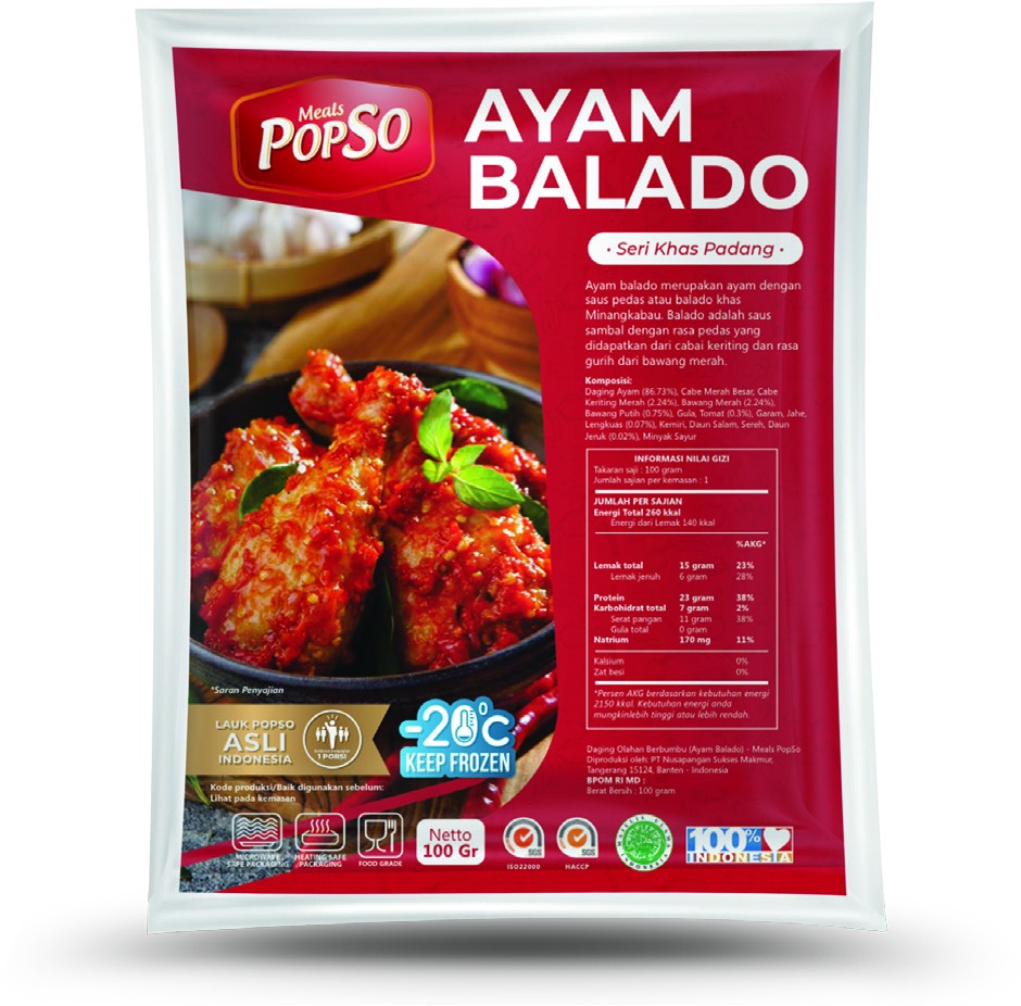 POPSO - Ayam Balado (Chicken Balado) Personal Pack - 250 Gram (3pcs)