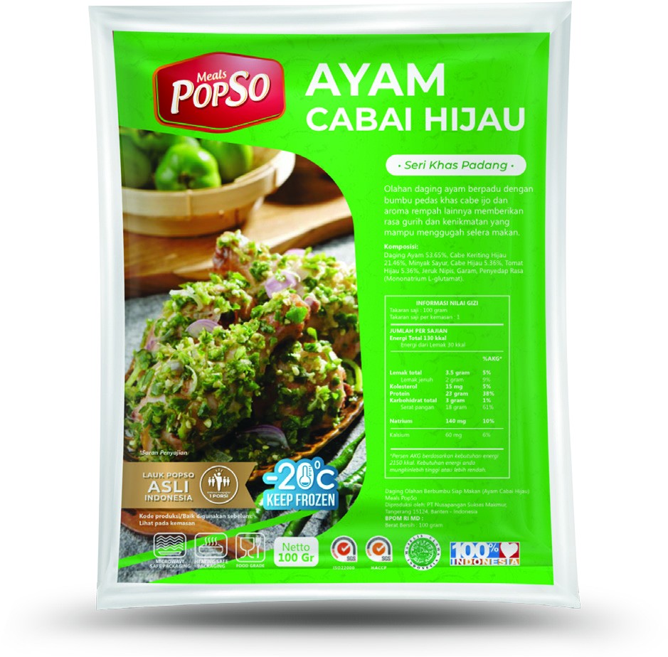 POPSO -  Ayam Cabe Hijau (Green Chili Chicken Spicy) Personal Pack - 250 Gram (3pcs)